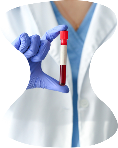 Close-up image of a medical professional with a blood sample.