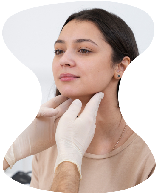 A doctor examines a patient for congenital hypothyroidism.
